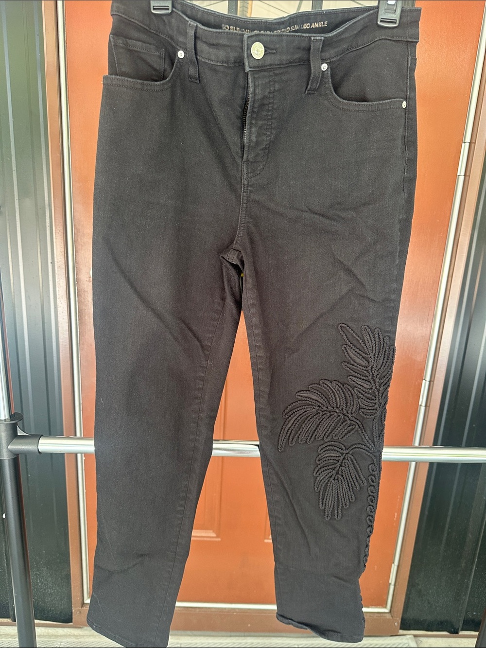 Chico's Black Cropped Jeans with Embroidered Leg Detail